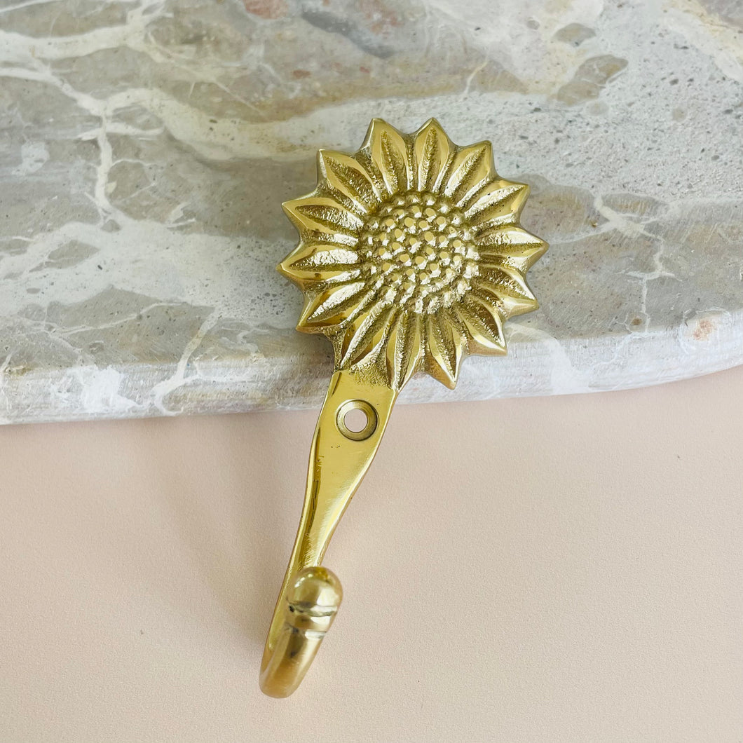 Small Sunflower Fields Hook - Brushed Gold - Coral and Brass