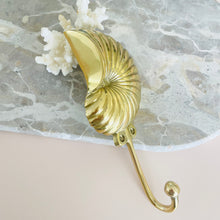 Load image into Gallery viewer, Nautilus Seashell Hook Large - Gold - Coral and Brass
