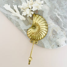 Load image into Gallery viewer, Nautilus Seashell Hook Large - Gold - Coral and Brass
